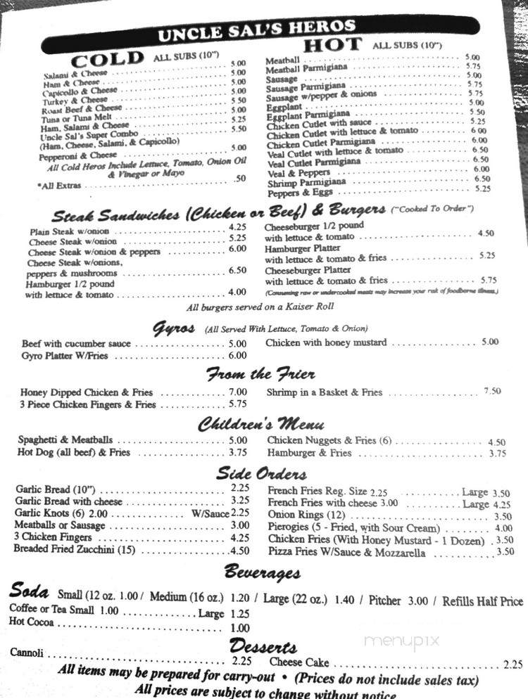 UNCLE Sal's Pizzeria - East Stroudsburg, PA menu_pic