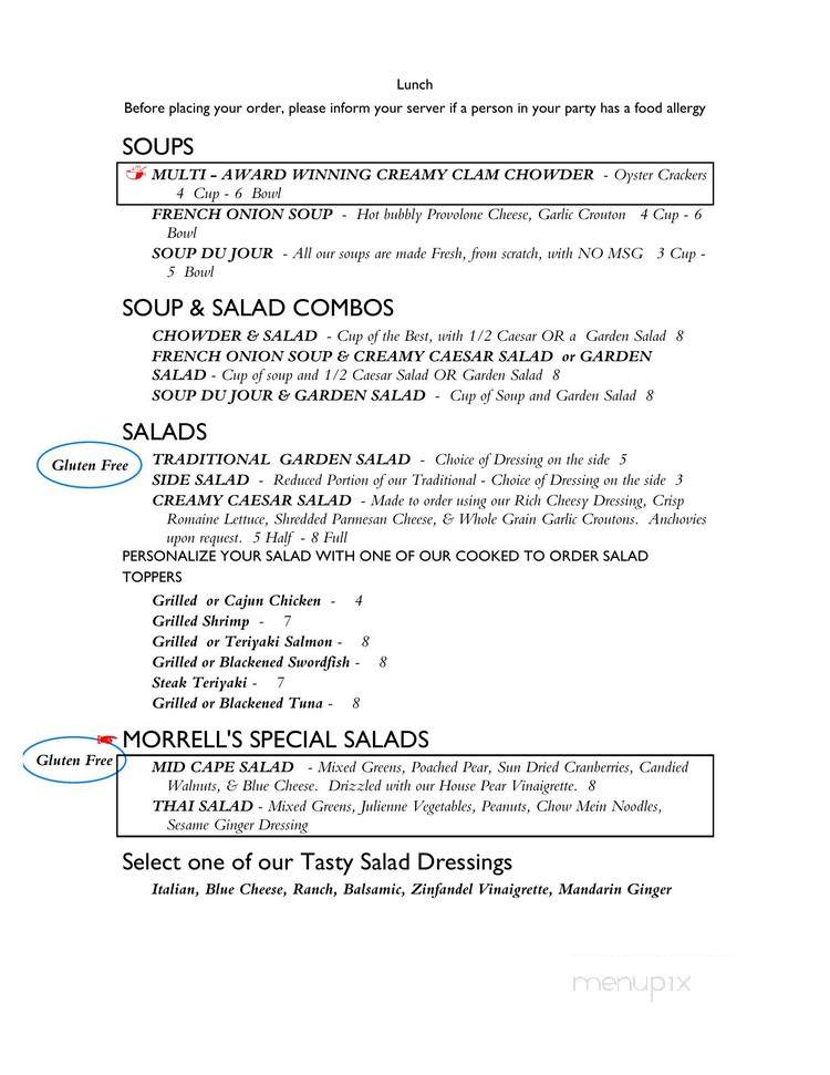Morrell's Restaurant - South Dennis, MA menu_pic