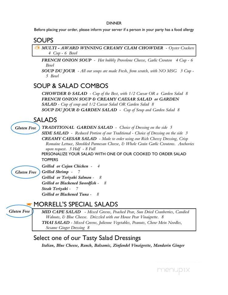 Morrell's Restaurant - South Dennis, MA menu_pic