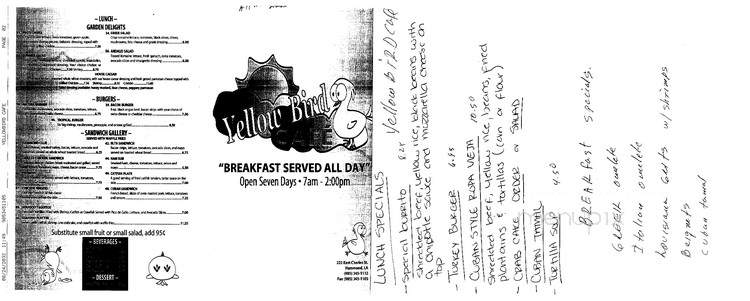 Yellow Bird Cafe - Hammond, LA menu_pic