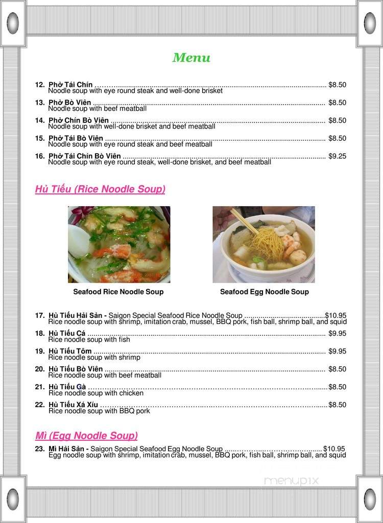 Saigon Pho - Slidell, LA menu_pic