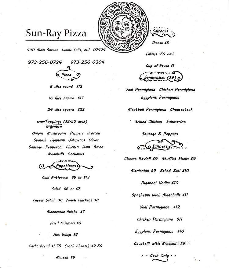 Sun-Ray Pizzeria - Little Falls, NJ menu_pic