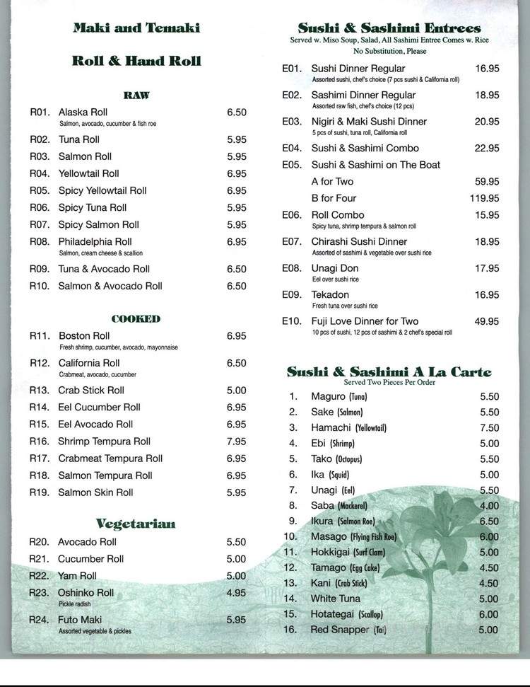 Fuji Japanese Restaurant - Fairbanks, AK menu_pic