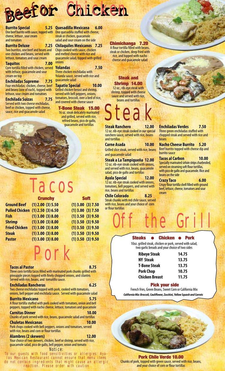 Ayala Mexican Restaurant - Dayton, TN menu_pic