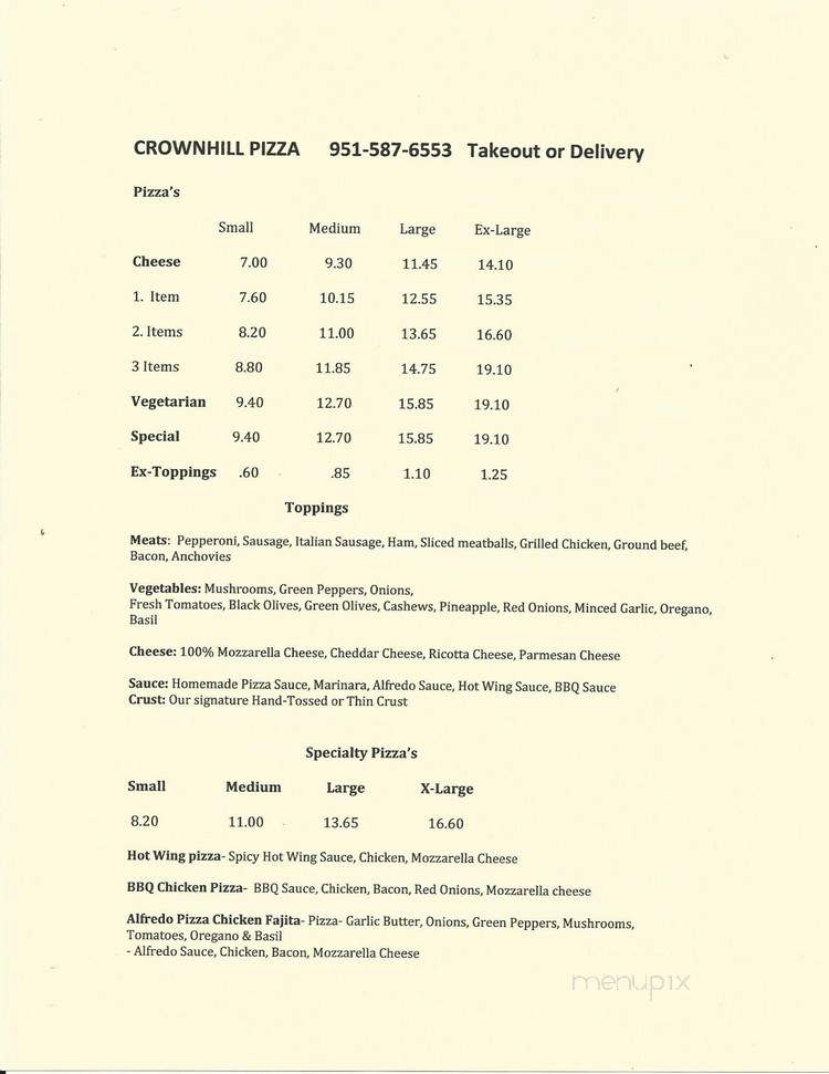 Crown Hill Pizza - Temecula, CA menu_pic