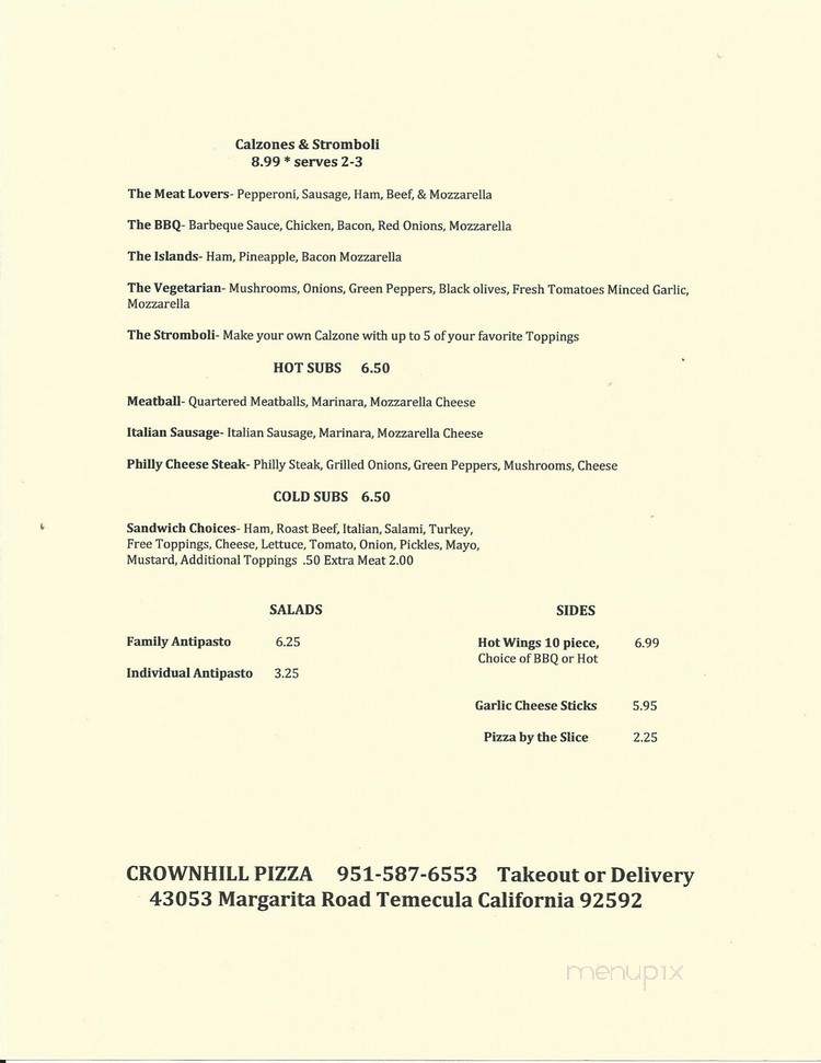 Crown Hill Pizza - Temecula, CA menu_pic