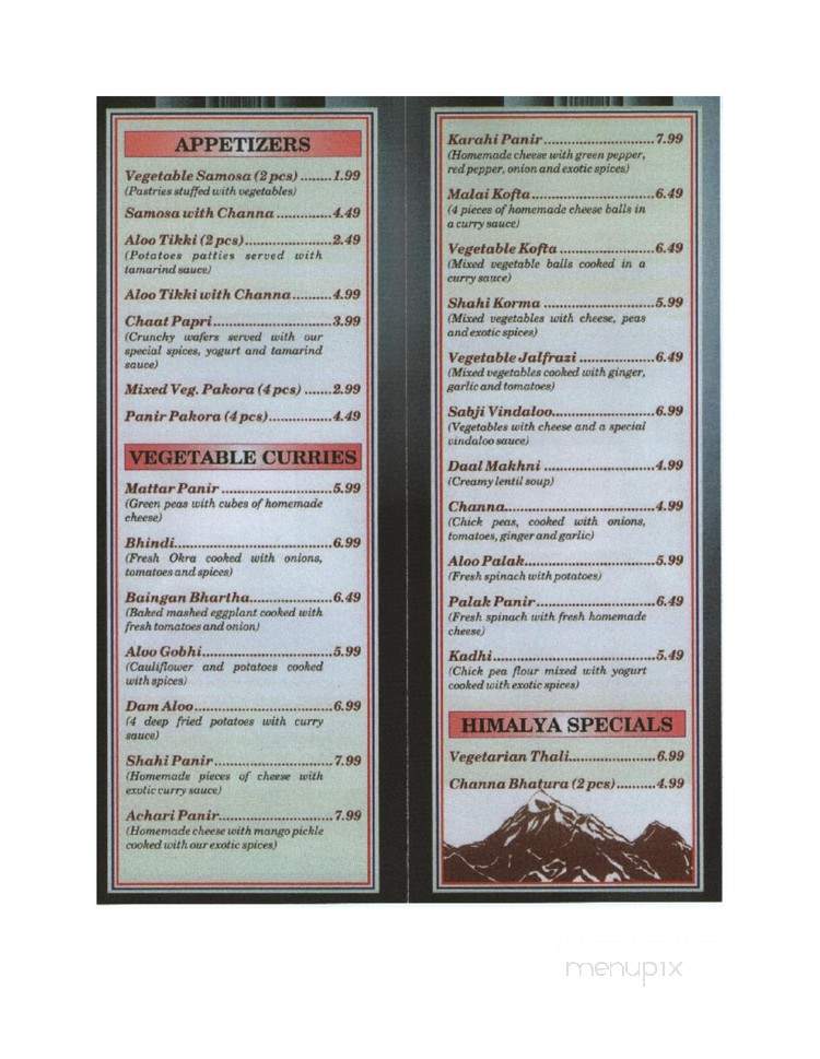 Himalya Restaurant - Hamilton, ON menu_pic