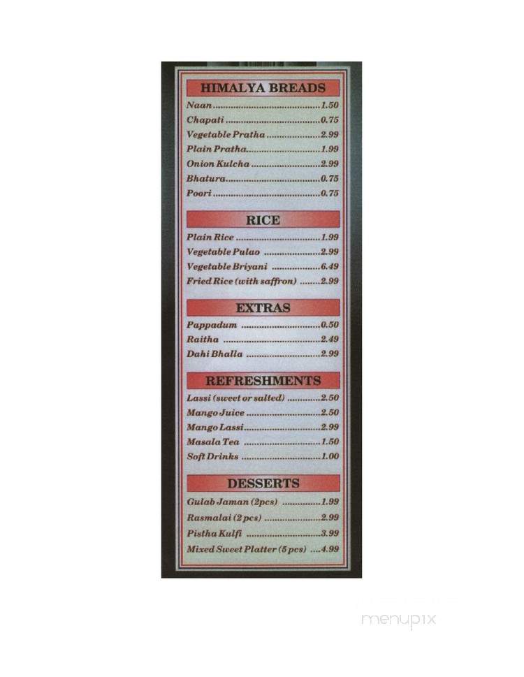 Himalya Restaurant - Hamilton, ON menu_pic