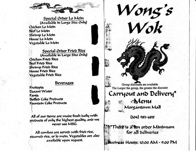 Wong's Wok - Morgantown, WV menu_pic