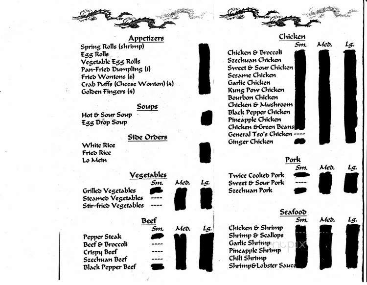 Wong's Wok - Morgantown, WV menu_pic