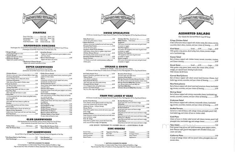 Jonathan's Family Restaurant - Canton, MI menu_pic