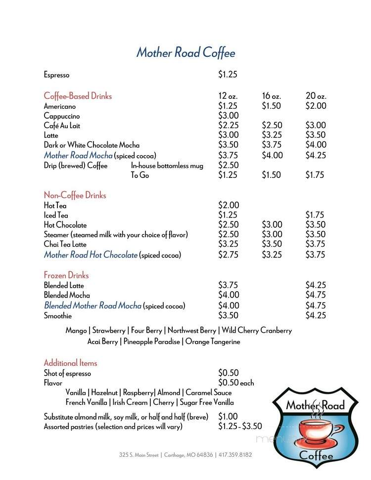 Mother Road Coffee - Carthage, MO menu_pic