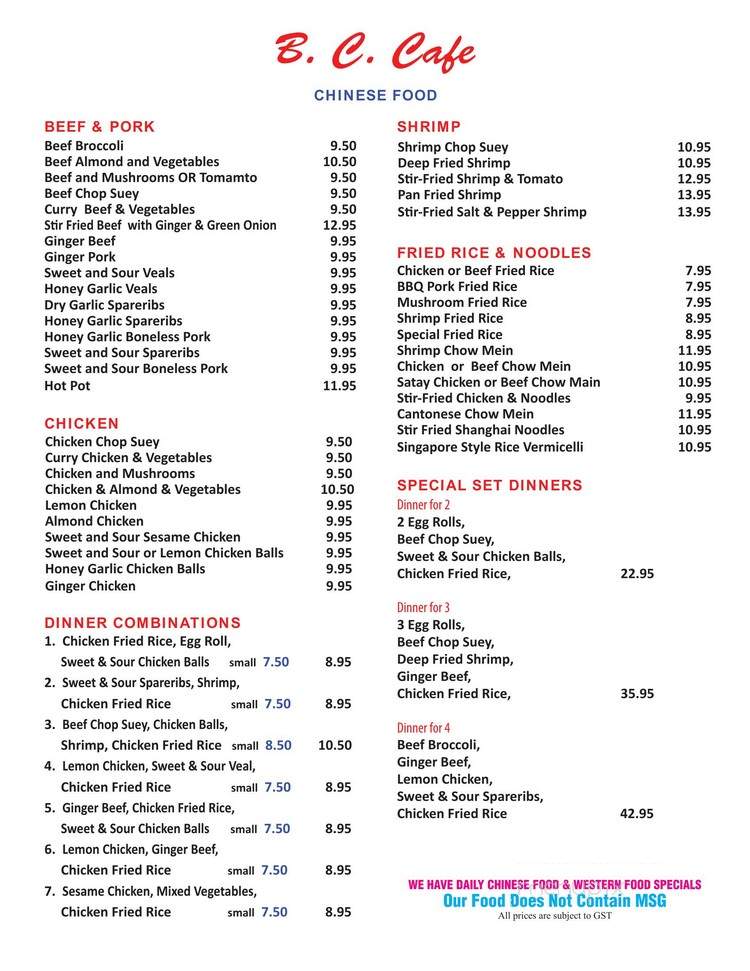 B C Cafe - Maple Creek, SK menu_pic