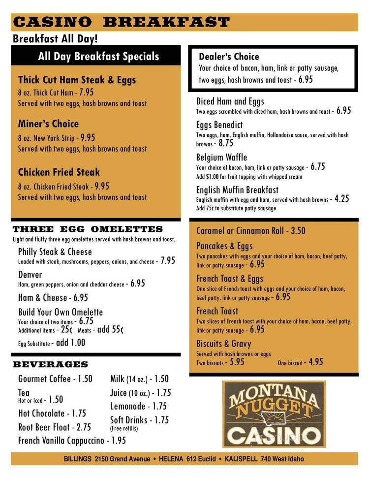 Montana Nugget Casino - Kalispell, MT menu_pic