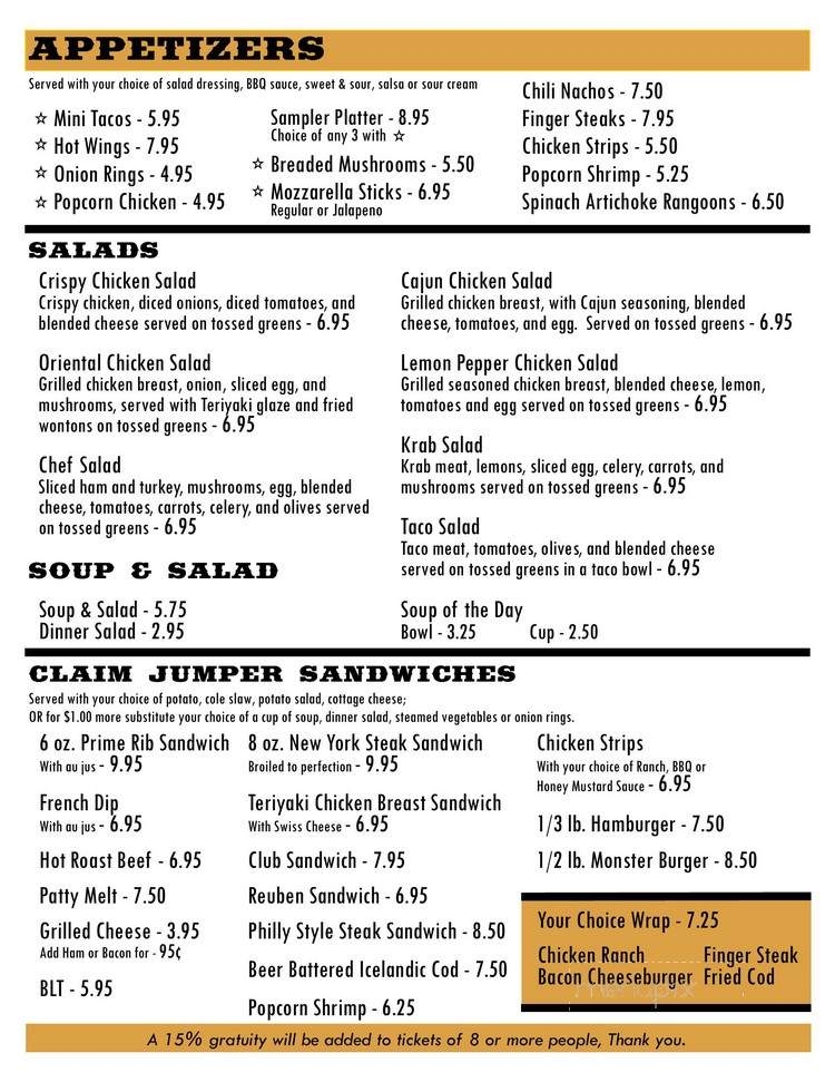 Montana Nugget Casino - Kalispell, MT menu_pic