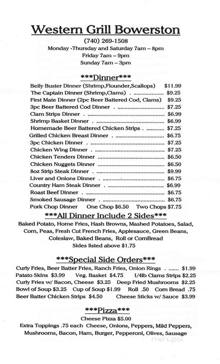 Western Grill - Bowerston, OH menu_pic