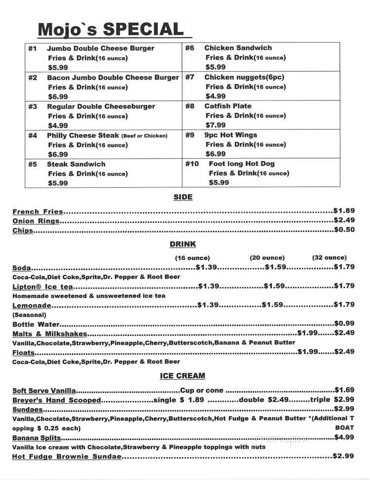 Mojo's - North Little Rock, AR menu_pic