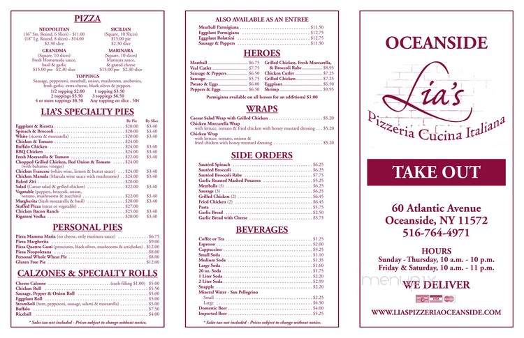 Lia's Pizza - Oceanside, NY menu_pic