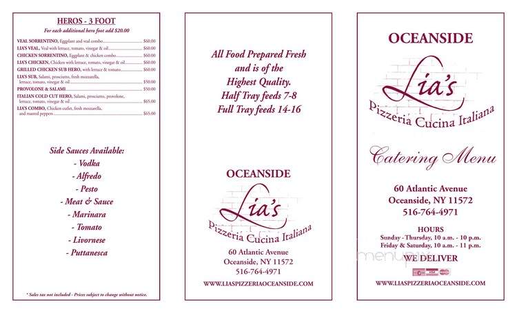 Lia's Pizza - Oceanside, NY menu_pic