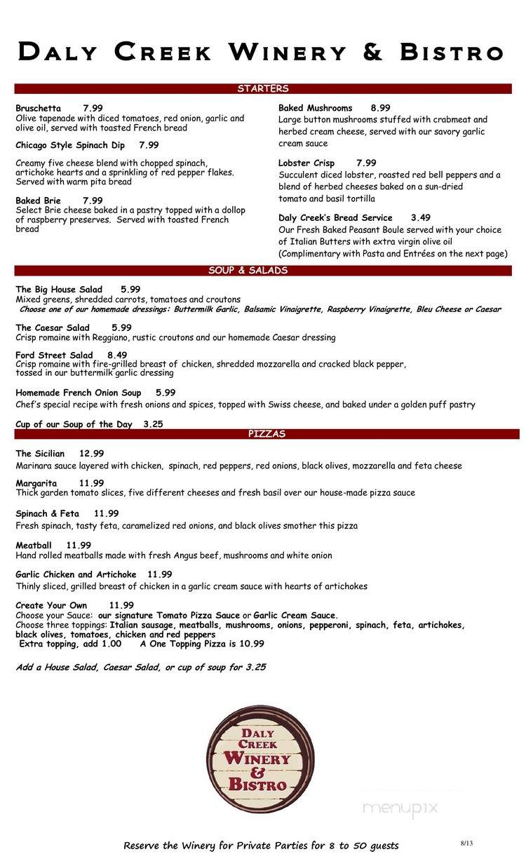 Daly Creek Winery & Bistro - Anamosa, IA menu_pic