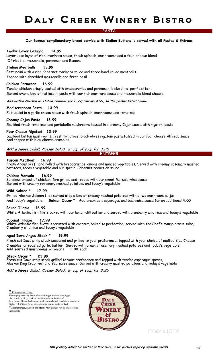 Daly Creek Winery & Bistro - Anamosa, IA menu_pic