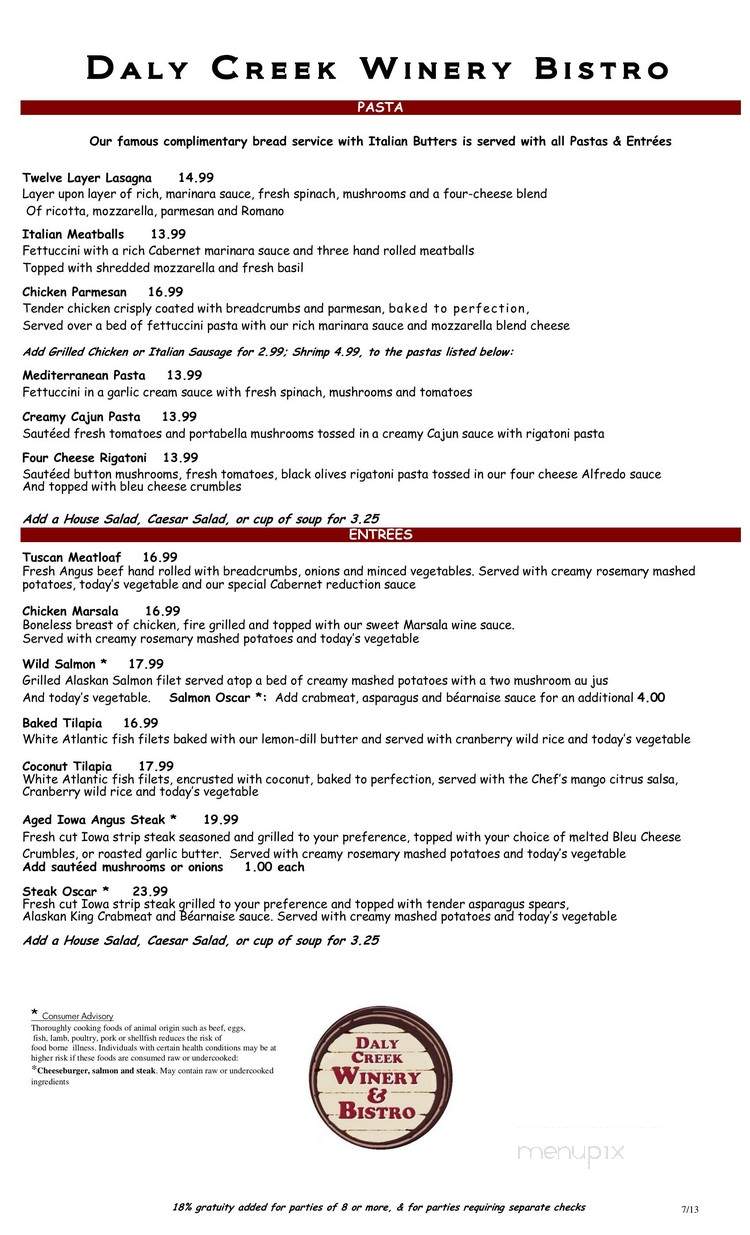 Daly Creek Winery & Bistro - Anamosa, IA menu_pic