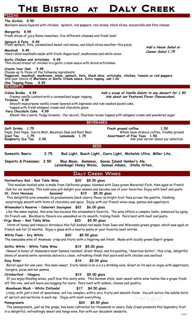 Daly Creek Winery & Bistro - Anamosa, IA menu_pic