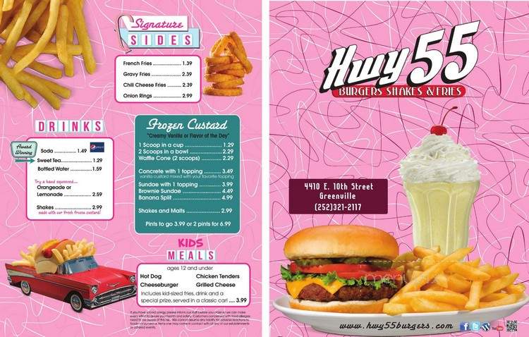 Hwy 55 Burgers Shakes & Fries - Greenville, NC menu_pic