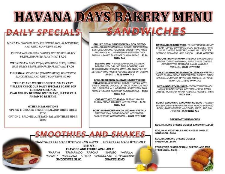 Havana Restaurant & Bakery - Sebring, FL menu_pic