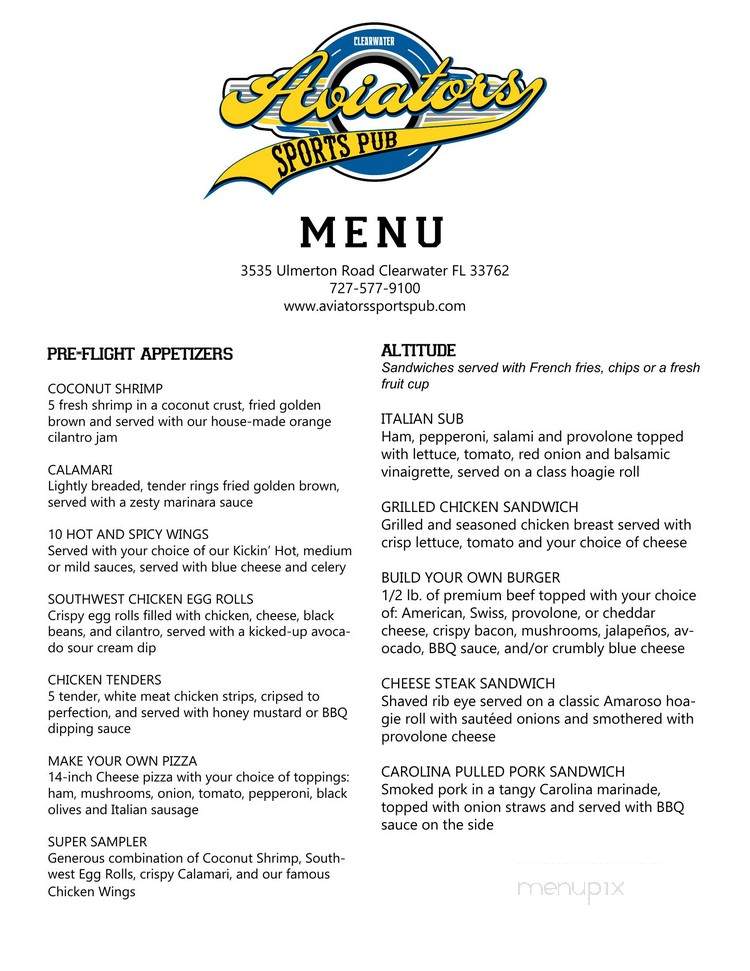 Aviators Sports Pub - Clearwater, FL menu_pic
