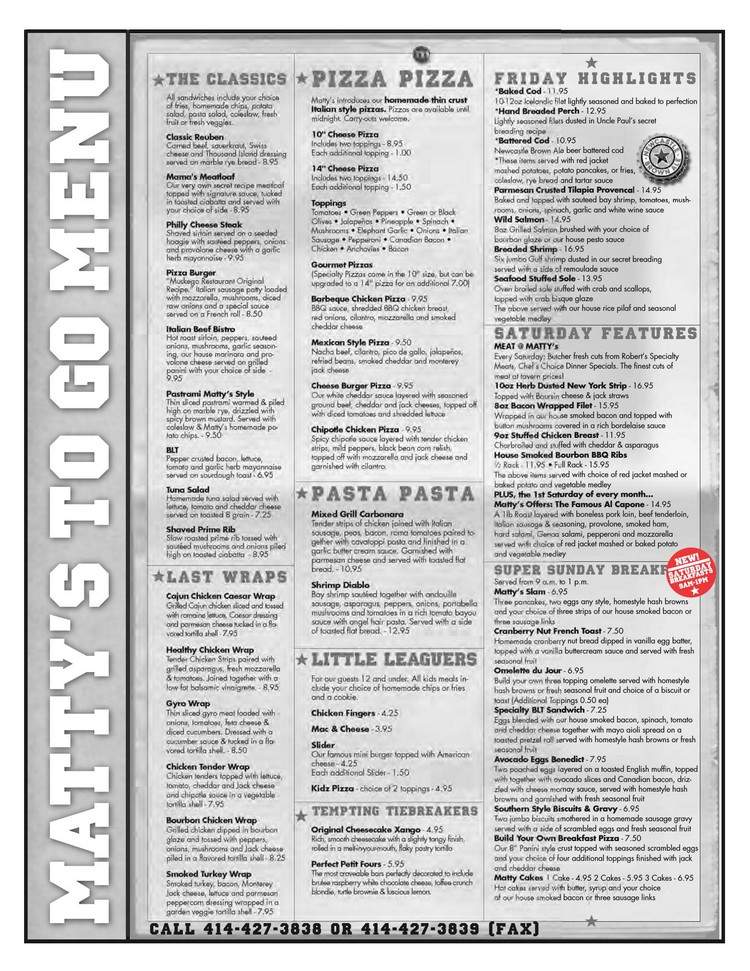 Matty's Bar & Grille - New Berlin, WI menu_pic