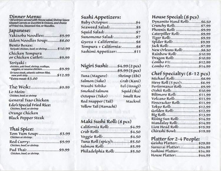 Edo Japanese Grill - Kingsport, TN menu_pic