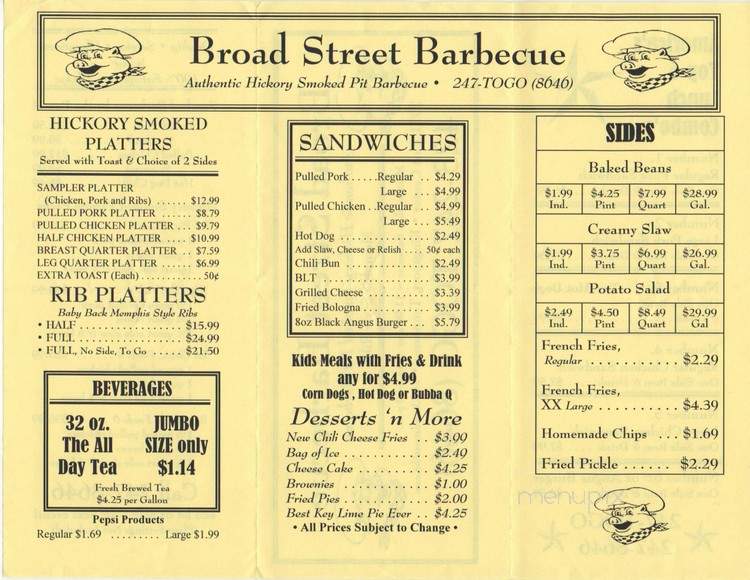 Broad St Bar Bq - Kingsport, TN menu_pic