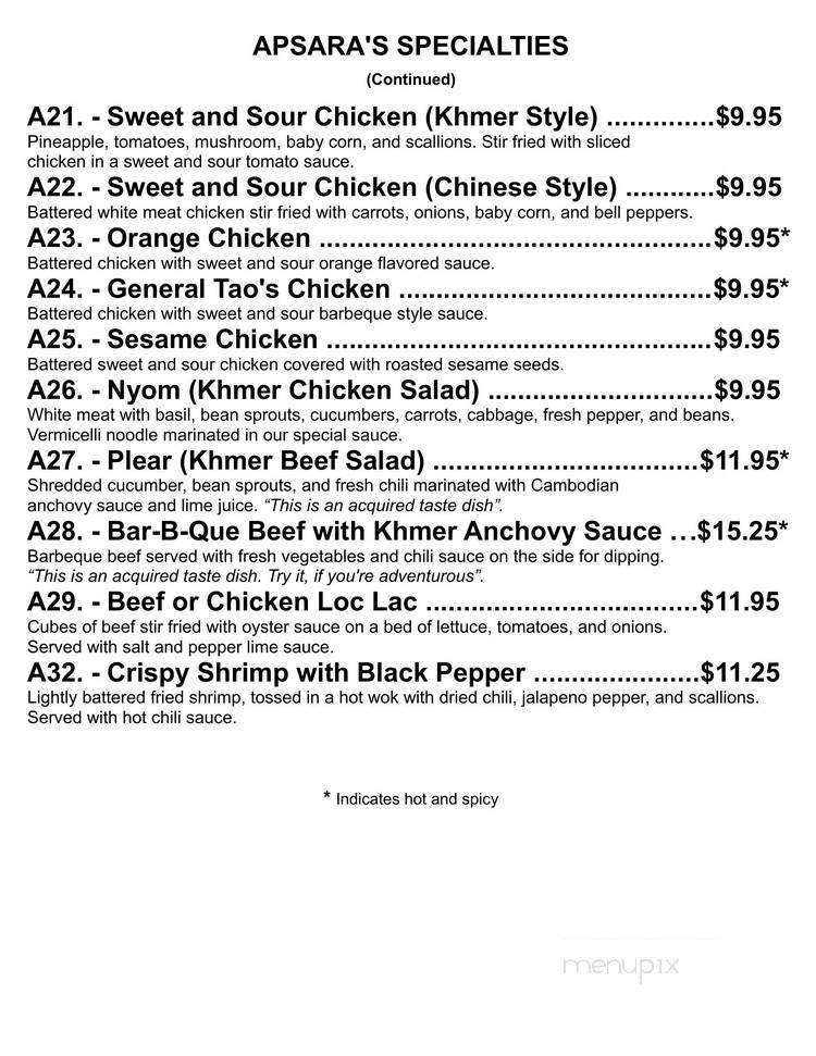 Apsara Restaurant - Fall River, MA menu_pic