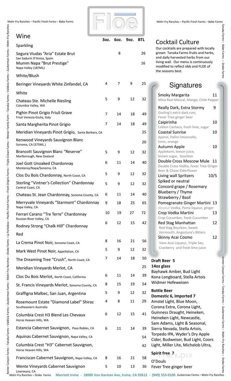 Floe Lounge - Irvine, CA menu_pic