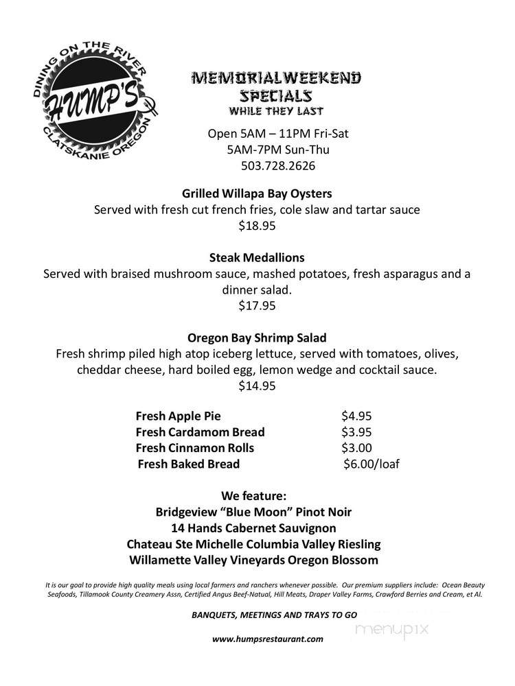 Hump's Restaurant - Clatskanie, OR menu_pic