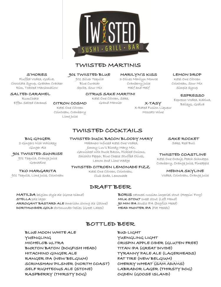 Twiisted Sushi - Bar - Grill - Medina, OH menu_pic