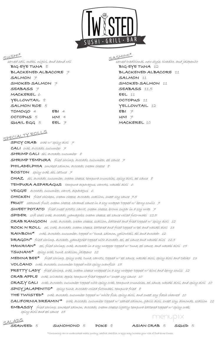 Twiisted Sushi - Bar - Grill - Medina, OH menu_pic