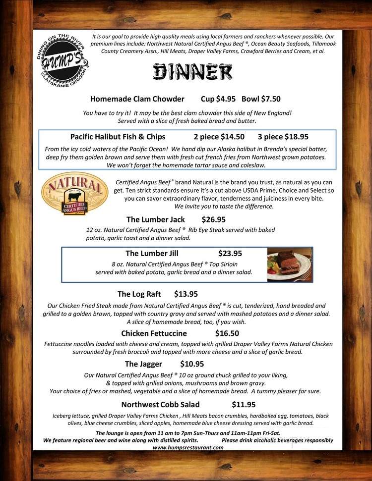 Hump's Restaurant - Clatskanie, OR menu_pic