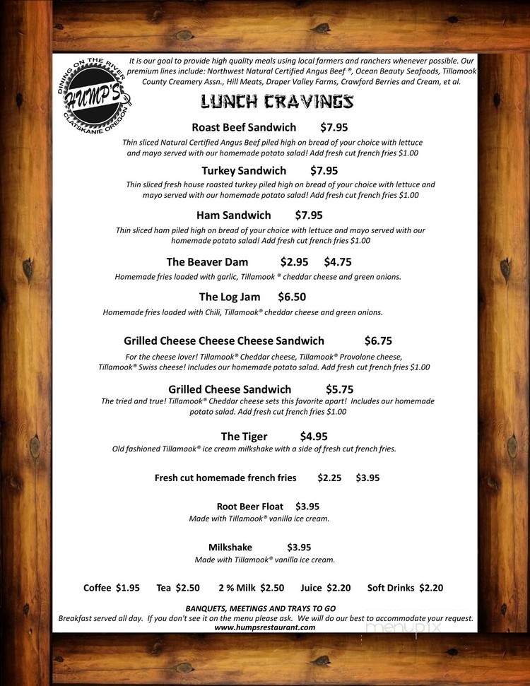 Hump's Restaurant - Clatskanie, OR menu_pic