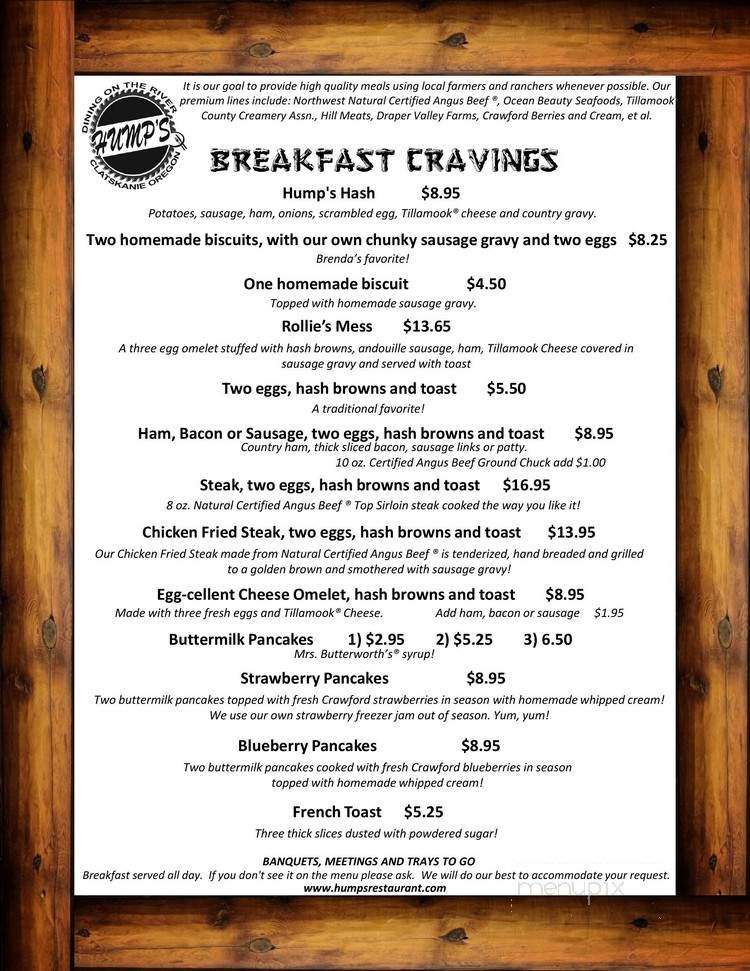 Hump's Restaurant - Clatskanie, OR menu_pic
