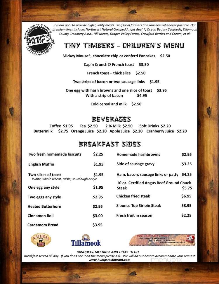 Hump's Restaurant - Clatskanie, OR menu_pic