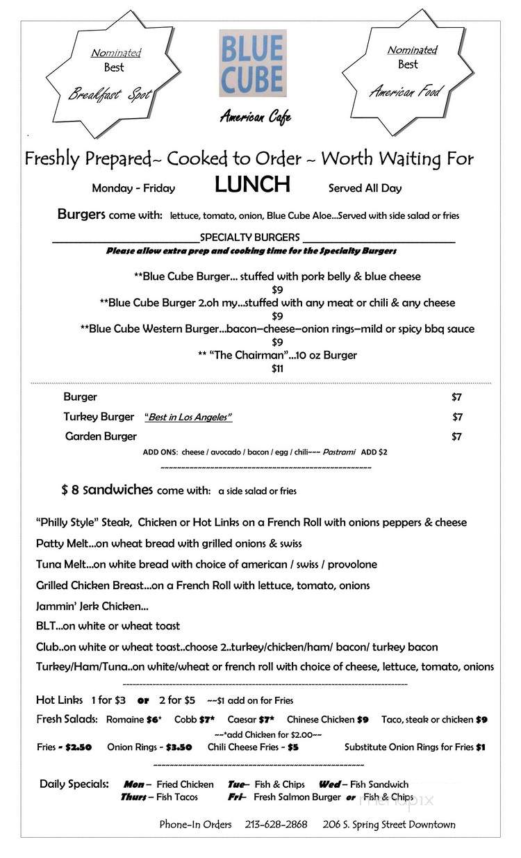 Blue Cube - Los Angeles, CA menu_pic