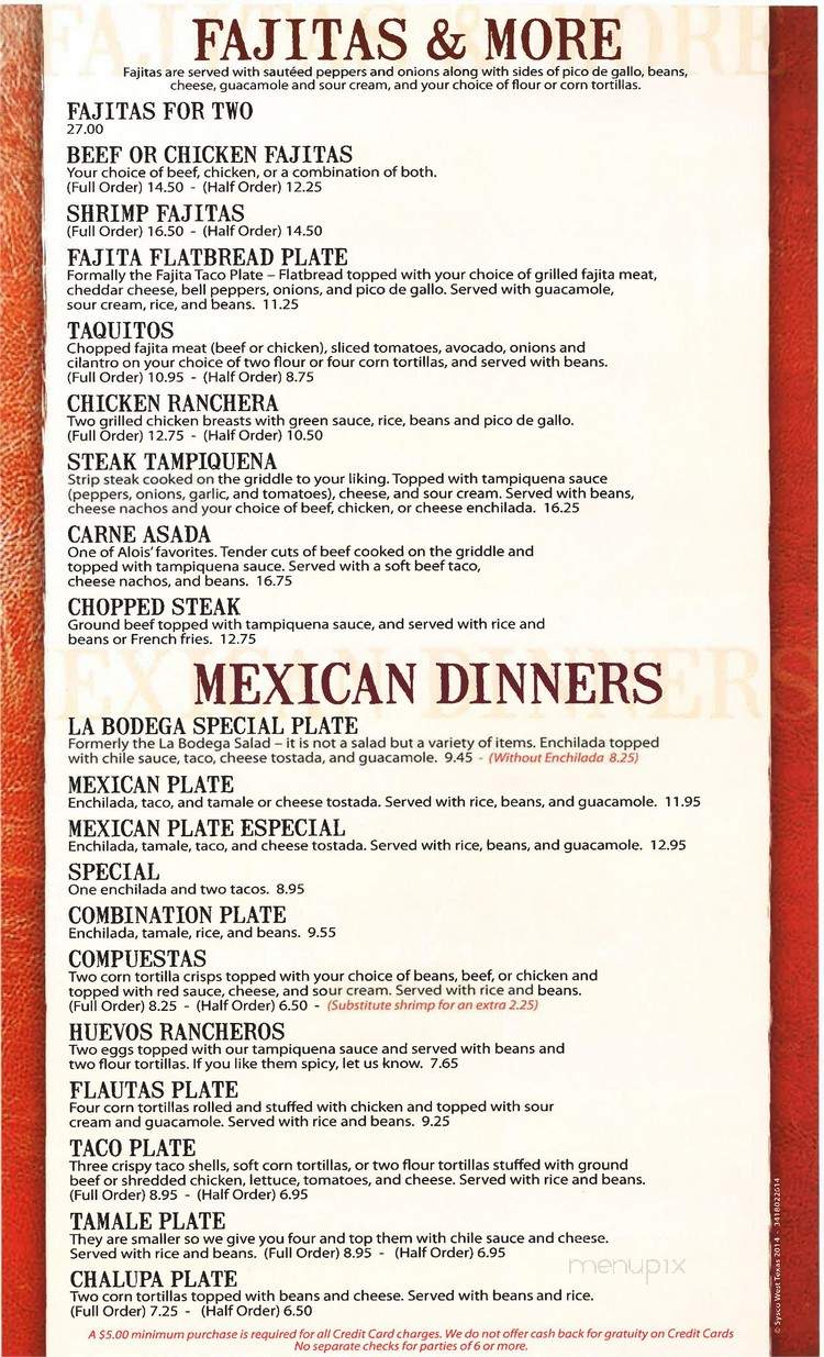 La Bodega Mexican Restaurant - Odessa, TX menu_pic