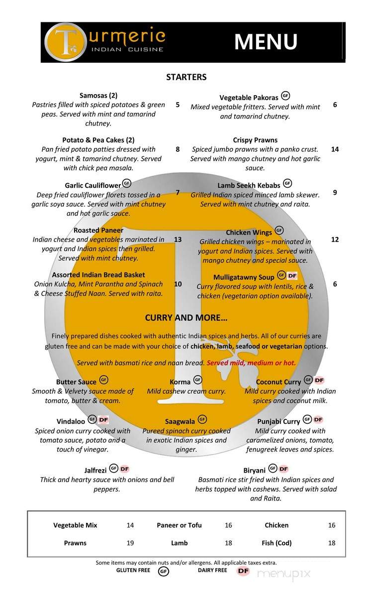 Turmeric Indian Cuisine - Victoria, BC menu_pic