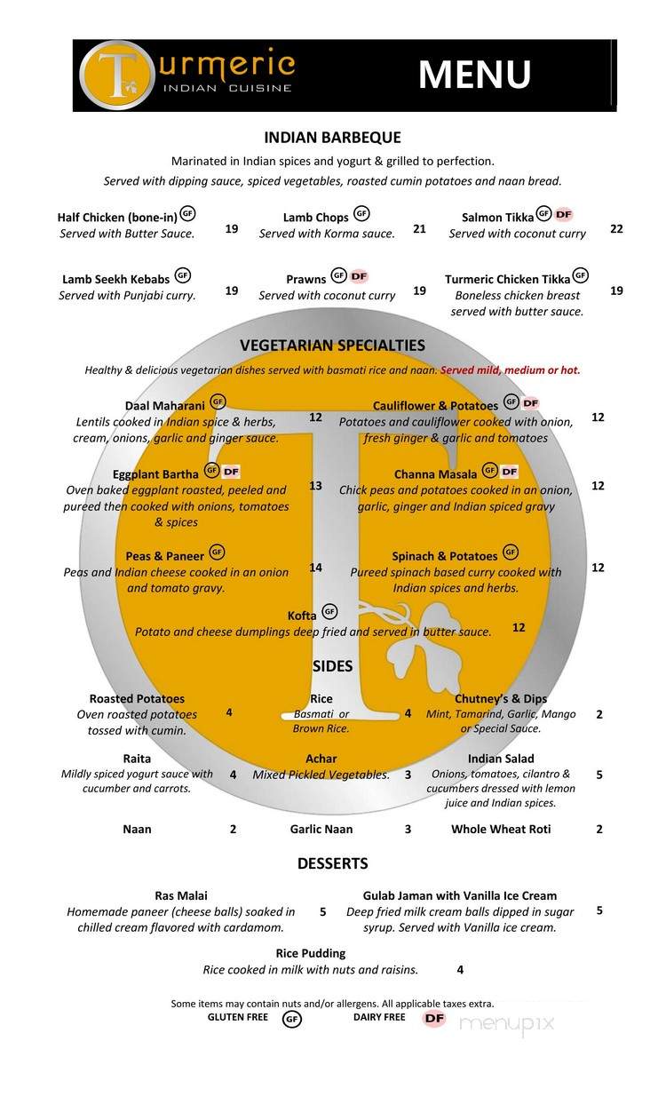 Turmeric Indian Cuisine - Victoria, BC menu_pic