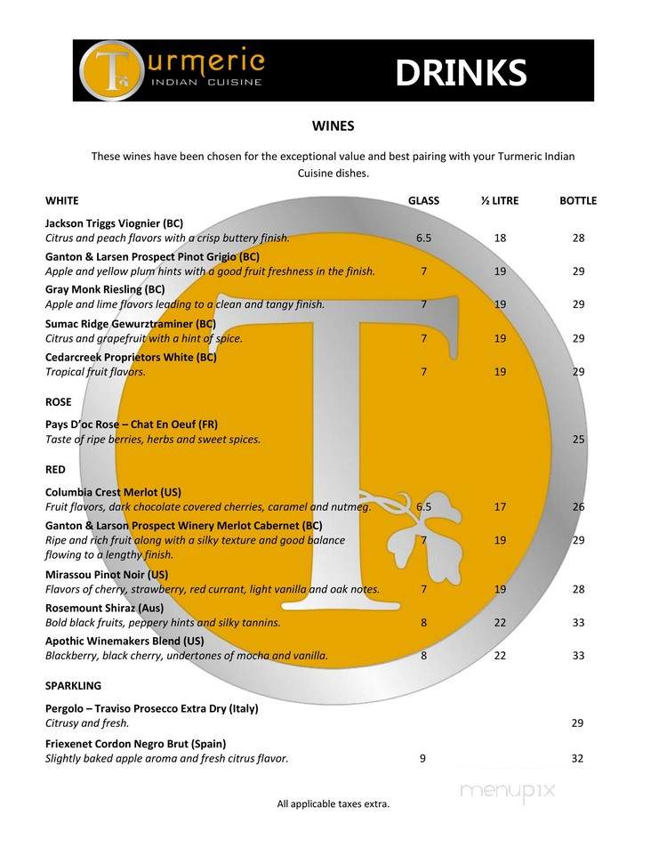 Turmeric Indian Cuisine - Victoria, BC menu_pic