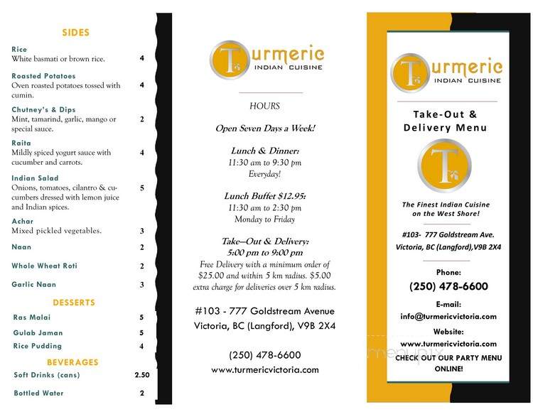 Turmeric Indian Cuisine - Victoria, BC menu_pic