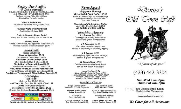 Donna's Old Town Cafe - Madisonville, TN menu_pic