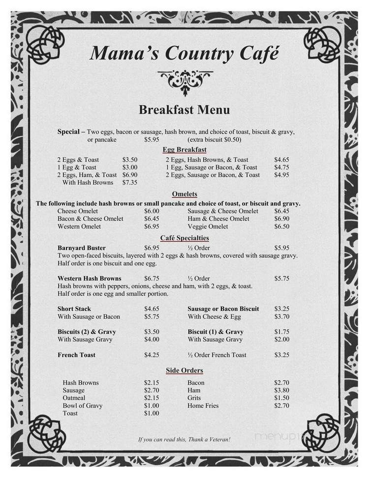 Mama's Country Cafe - Barling, AR menu_pic